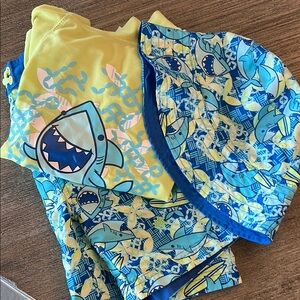 Kids Shark Print Swim Set - Yellow and Blue